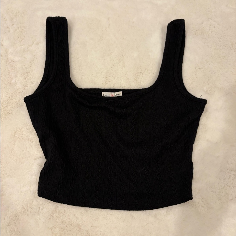 Black Ribbed Square-Neck Crop Tank Top -